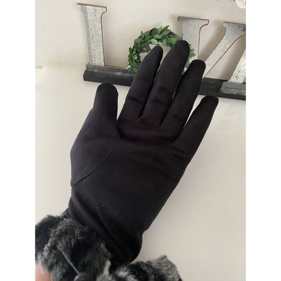 Vintage XS  Women's Faux Fur‎ Trim Gloves Winter Warm Black Gray Animal Print 2 - Picture 5 of 16